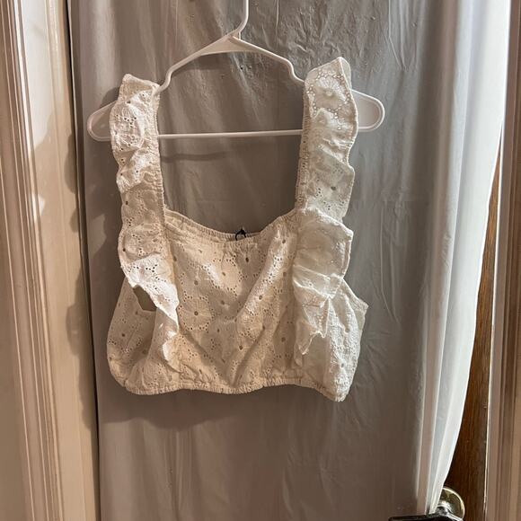 7 for all mankind white eyelet cropped tank top size xl - Picture 6 of 7